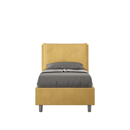 Letto singolo Appia 90x200 in microfibra giallo ocra con rete, ideale per ambienti vivaci e arredamento moderno ITYHOME.