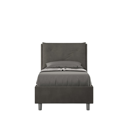 Letto singolo imbottito Appia 90x200 in microfibra grigio antracite con rete, ideale per camere moderne e minimal ITYHOME.