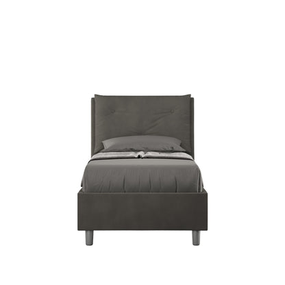 Letto singolo imbottito 80x190 microfibra Appia grigio antracite, con testata alta e piedini grigi, ideale per camere moderne e sobrie.