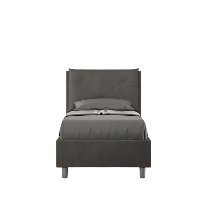 Letto singolo imbottito 80x190 microfibra Appia grigio antracite, con testata alta e piedini grigi, ideale per camere moderne e sobrie.