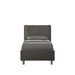 Letto singolo imbottito 80x190 microfibra Appia grigio antracite, con testata alta e piedini grigi, ideale per camere moderne e sobrie.