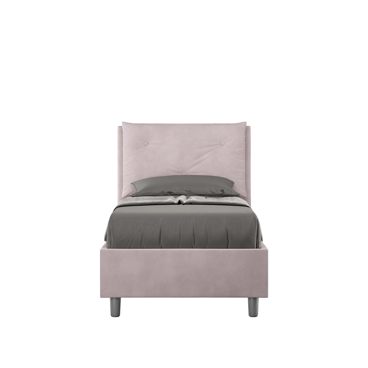 Letto singolo Appia 90x200 in microfibra rosa cipria con rete, perfetto per ambienti femminili e raffinati ITYHOME.