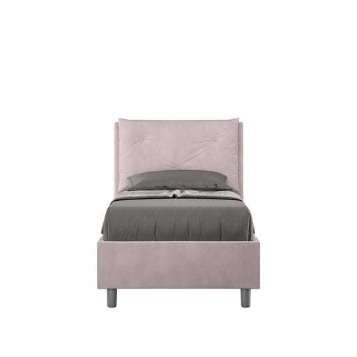 Letto singolo imbottito 80x190 microfibra Appia rosa cipria con testata trapuntata, ideale per camere moderne e arredamento elegante.