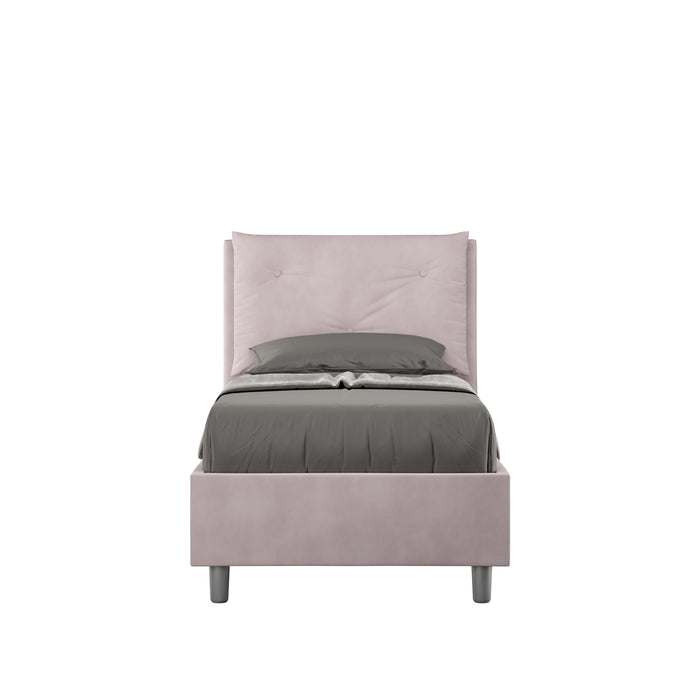 Letto singolo imbottito 80x190 microfibra Appia rosa cipria con testata trapuntata, ideale per camere moderne e arredamento elegante.