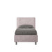 Letto singolo 80x200 Appia imbottito rosa con testiera trapuntata, rete e contenitore integrato, design moderno.