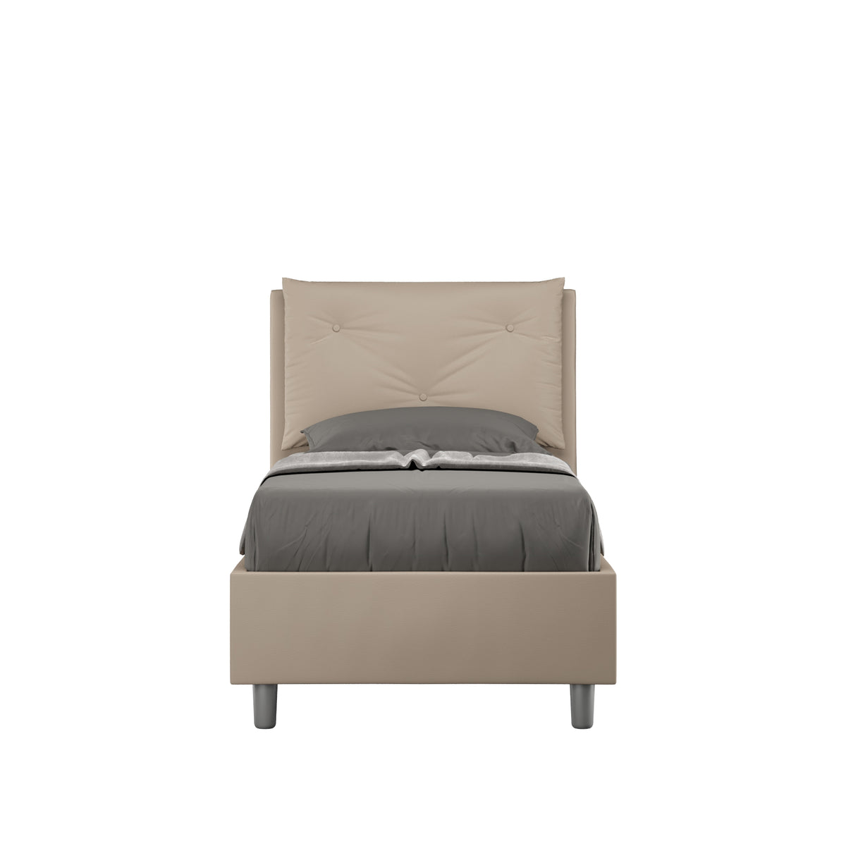 Letto singolo imbottito similpelle Appia beige senza rete, con testiera trapuntata e design elegante per camere raffinate