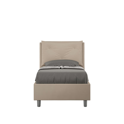 Letto singolo imbottito similpelle Appia beige senza rete, con testiera trapuntata e design elegante per camere raffinate