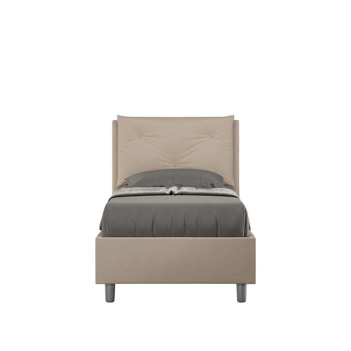 Letto singolo imbottito similpelle Appia beige senza rete, con testiera trapuntata e design elegante per camere raffinate