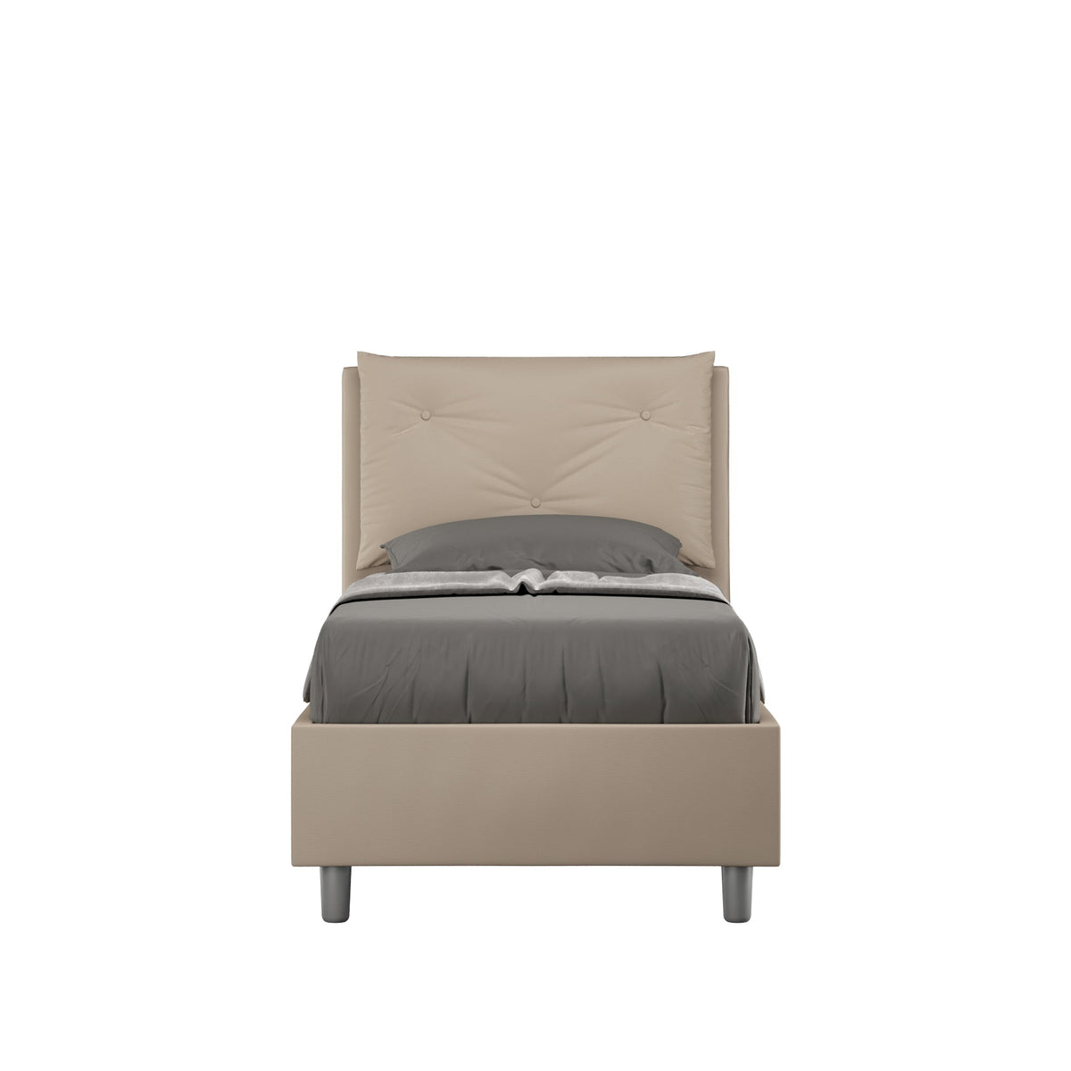 Letto singolo 80x200 imbottito in similpelle beige con testiera trapuntata, design elegante, Made in Italy.