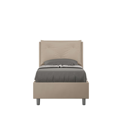 Letto singolo 80x200 imbottito in similpelle beige con testiera trapuntata, design elegante, Made in Italy.