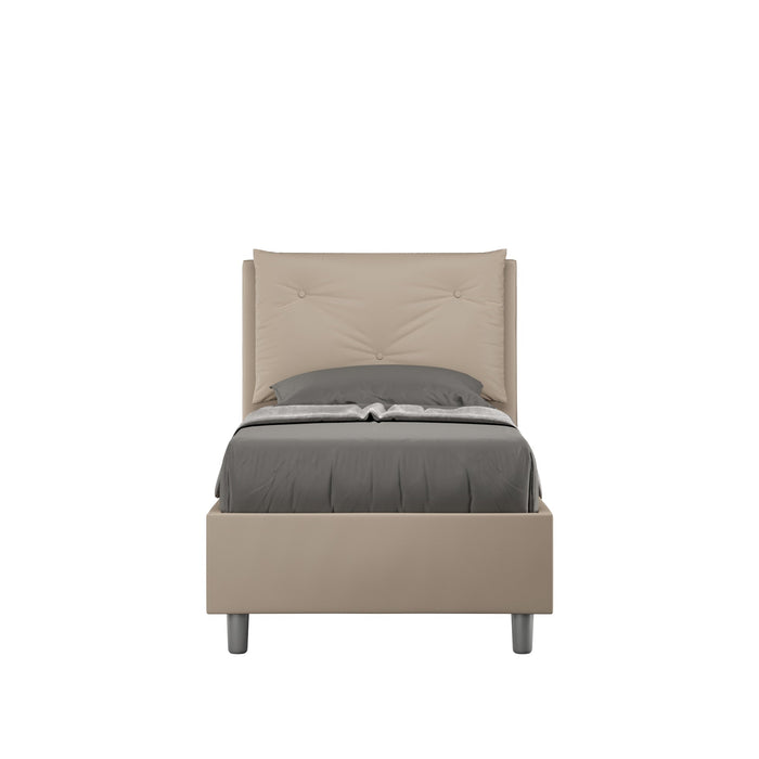 Letto singolo imbottito similpelle Appia 80x210 beige, senza rete, con testiera trapuntata e design contemporaneo
