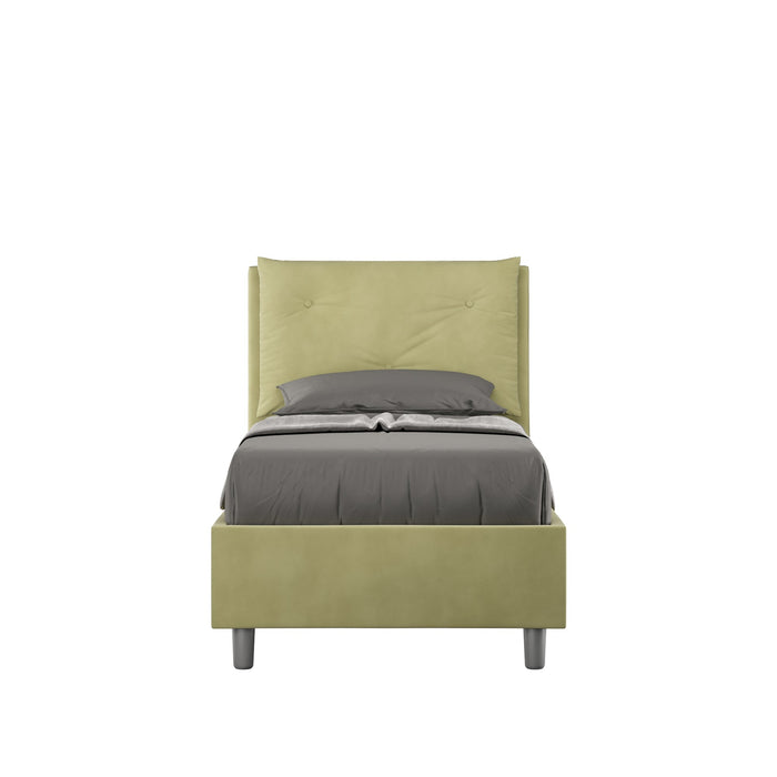 Letto singolo imbottito Appia 90x200 in microfibra verde salvia con rete, perfetto per ambienti naturali e rilassanti ITYHOME.