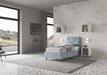 Letto singolo Appia 90x200 azzurro in microfibra con rete, design elegante per camere da letto moderne e luminose ITYHOME.