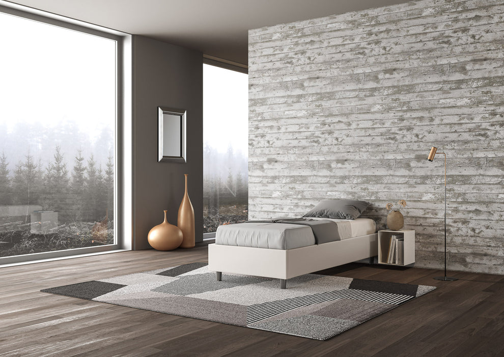 Letto singolo Azelia grigio tortora in similpelle, perfetto per arredamenti moderni e spazi luminosi