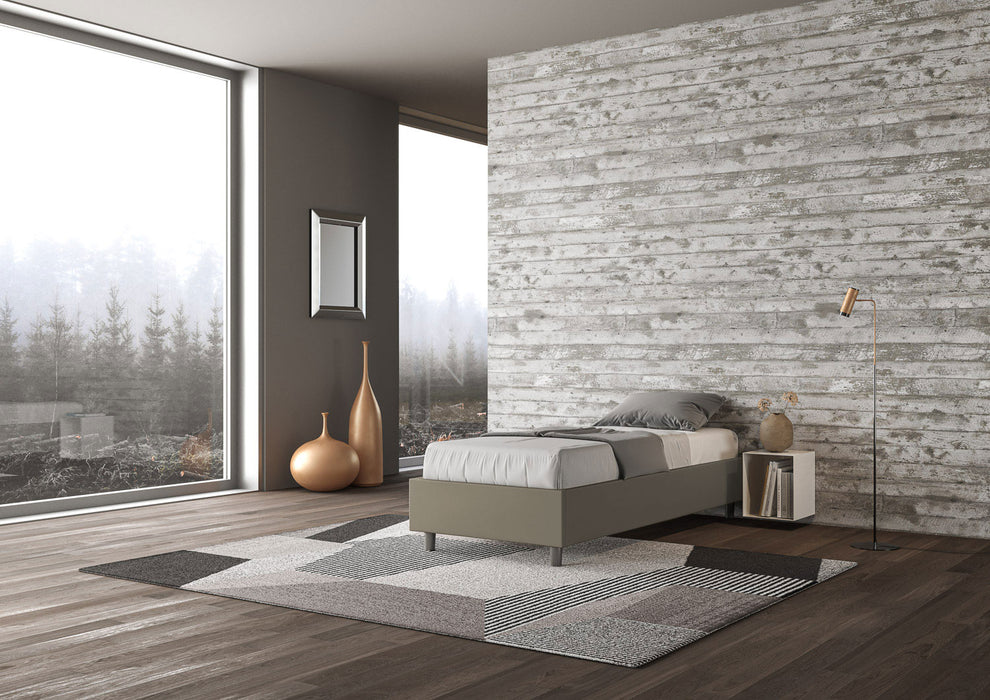 Letto singolo imbottito similpelle Azelia con e senza rete e contenitore