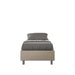 Letto singolo imbottito similpelle Azelia beige con rete, design sobrio e versatile per camere eleganti e raffinate.