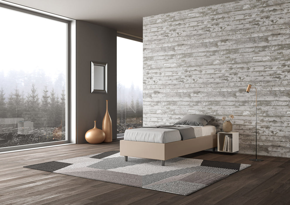 Letto singolo imbottito similpelle Azelia con e senza rete e contenitore