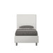 Letto singolo imbottito similpelle Focus bianco con testiera trapuntata verticale, ideale per camere moderne 90x190.