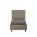 Letto singolo Focus 80x190 in similpelle grigio oliva senza rete, con testiera imbottita e struttura moderna.