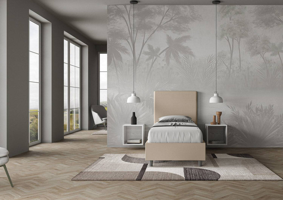 Letto singolo Focus 80x200 beige con rete, in camera luminosa e moderna, perfetto per arredamento minimal e funzionale.