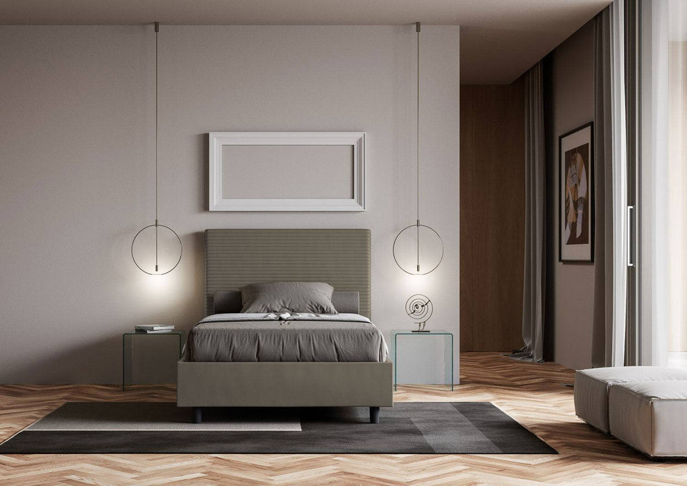 Letto singolo Focus 100x190 grigio con contenitore, perfetto per arredare camere moderne con stile e funzionalità.