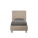 Letto singolo imbottito similpelle Priya beige 80x190 con testiera trapuntata, perfetto per camere eleganti e raffinate.