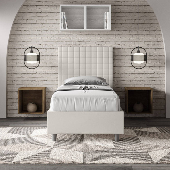 Letto Singolo 80x190 Sunny beige con contenitore aperto, vano capiente per oggetti e biancheria, design funzionale italiano