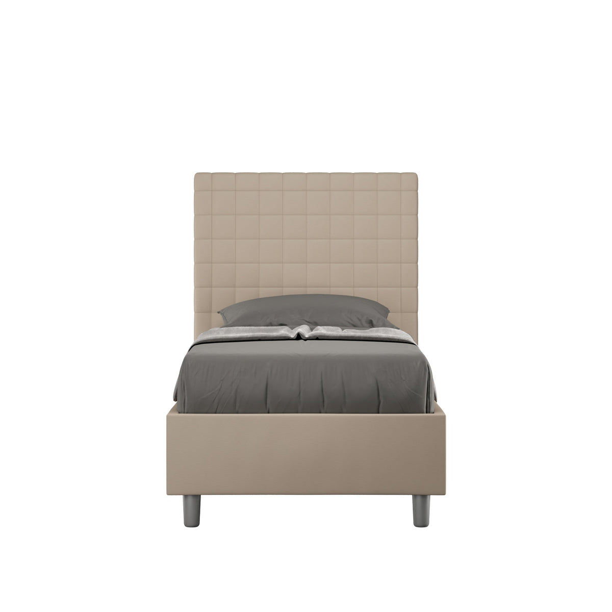 Letto singolo imbottito similpelle Sunny 80x200 beige con testiera trapuntata, perfetto per camere eleganti e funzionali.