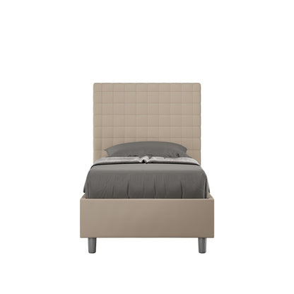 Letto singolo imbottito similpelle Sunny 80x200 beige con testiera trapuntata, perfetto per camere eleganti e funzionali.