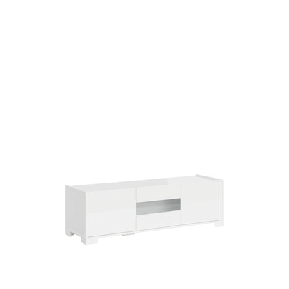 Mobile porta TV Riflesso bianco lucido con vano centrale e due ante. Ideale per soggiorni moderni e ordinati.