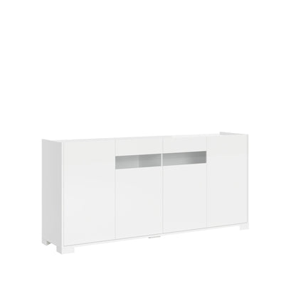 Credenza Riflesso bianco lucido con quattro ante e vano centrale. Mobile capiente per soggiorni moderni e raffinati.
