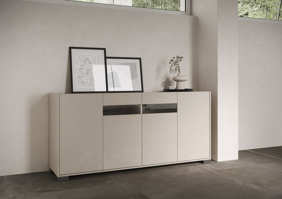 Madia e Credenza alta con Porta TV Riflesso bianco lucido e cashmere