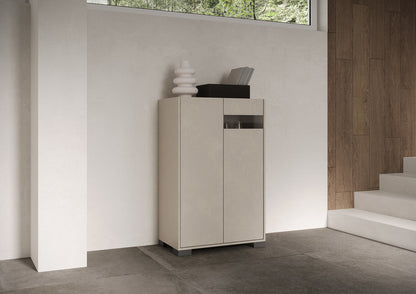 Itamoby Madia e Credenza alta con Porta TV Riflesso bianco lucido e cashmere
