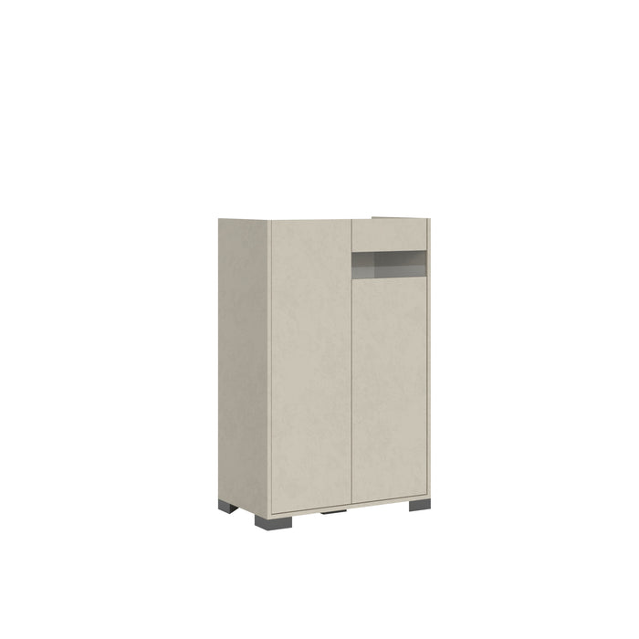 Madia e Credenza alta con Porta TV Riflesso bianco lucido e cashmere