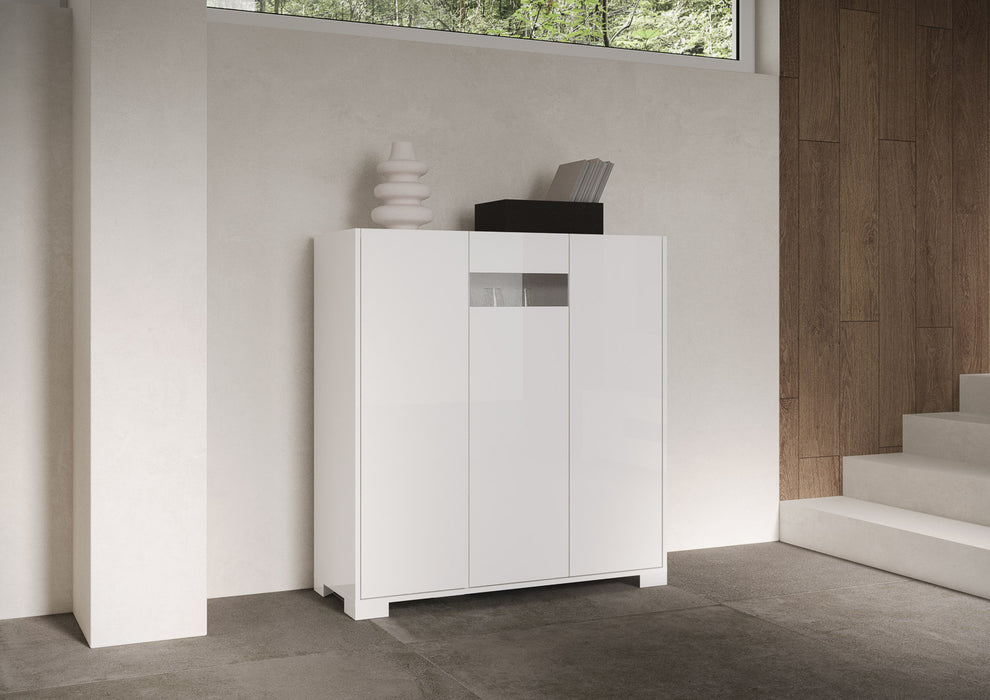 Madia e Credenza alta con Porta TV Riflesso bianco lucido e cashmere