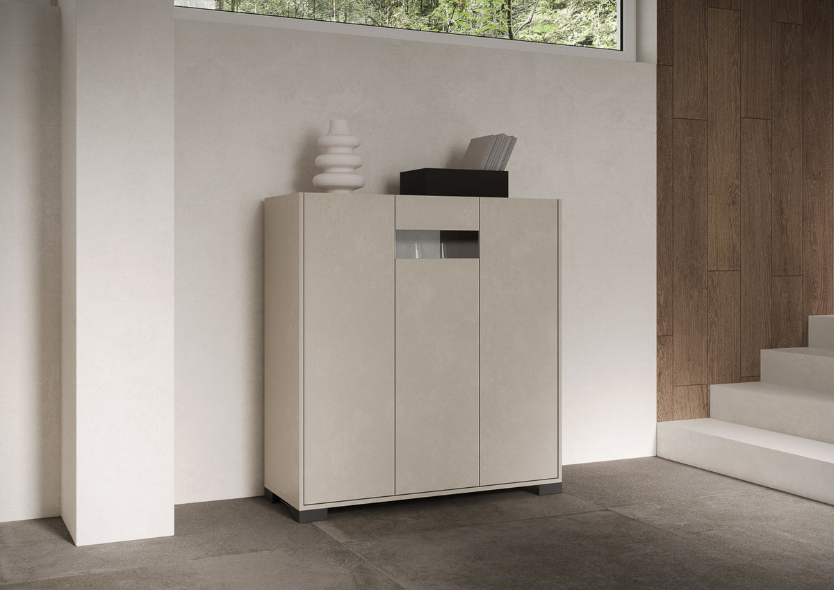 Itamoby Madia e Credenza alta con Porta TV Riflesso bianco lucido e cashmere
