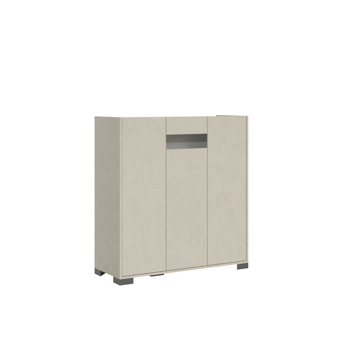 Madia e Credenza alta con Porta TV Riflesso bianco lucido e cashmere