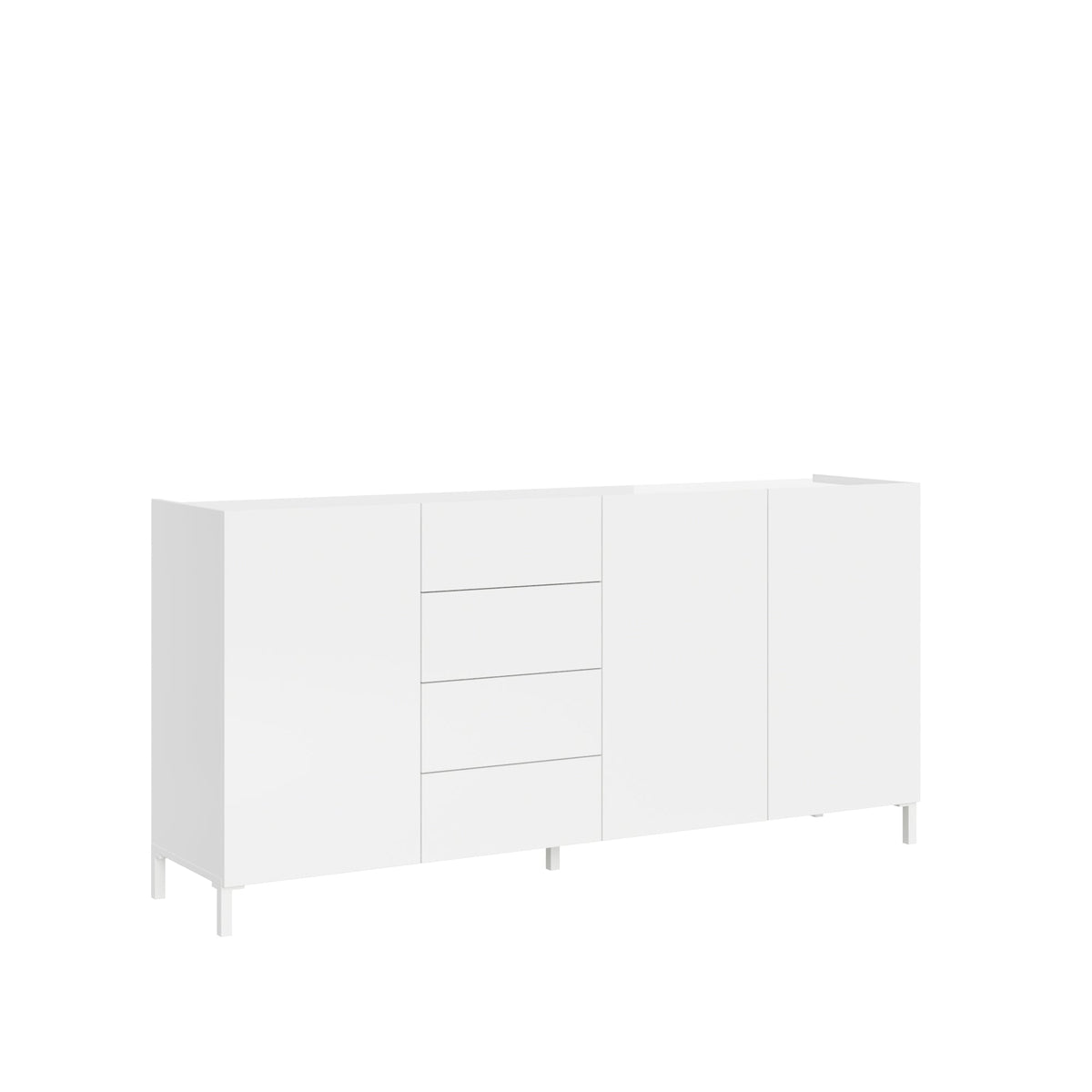 Madia Solaria bianco lucido con ante e quattro cassetti centrali, mobile contenitore moderno della collezione ITAMOBY.