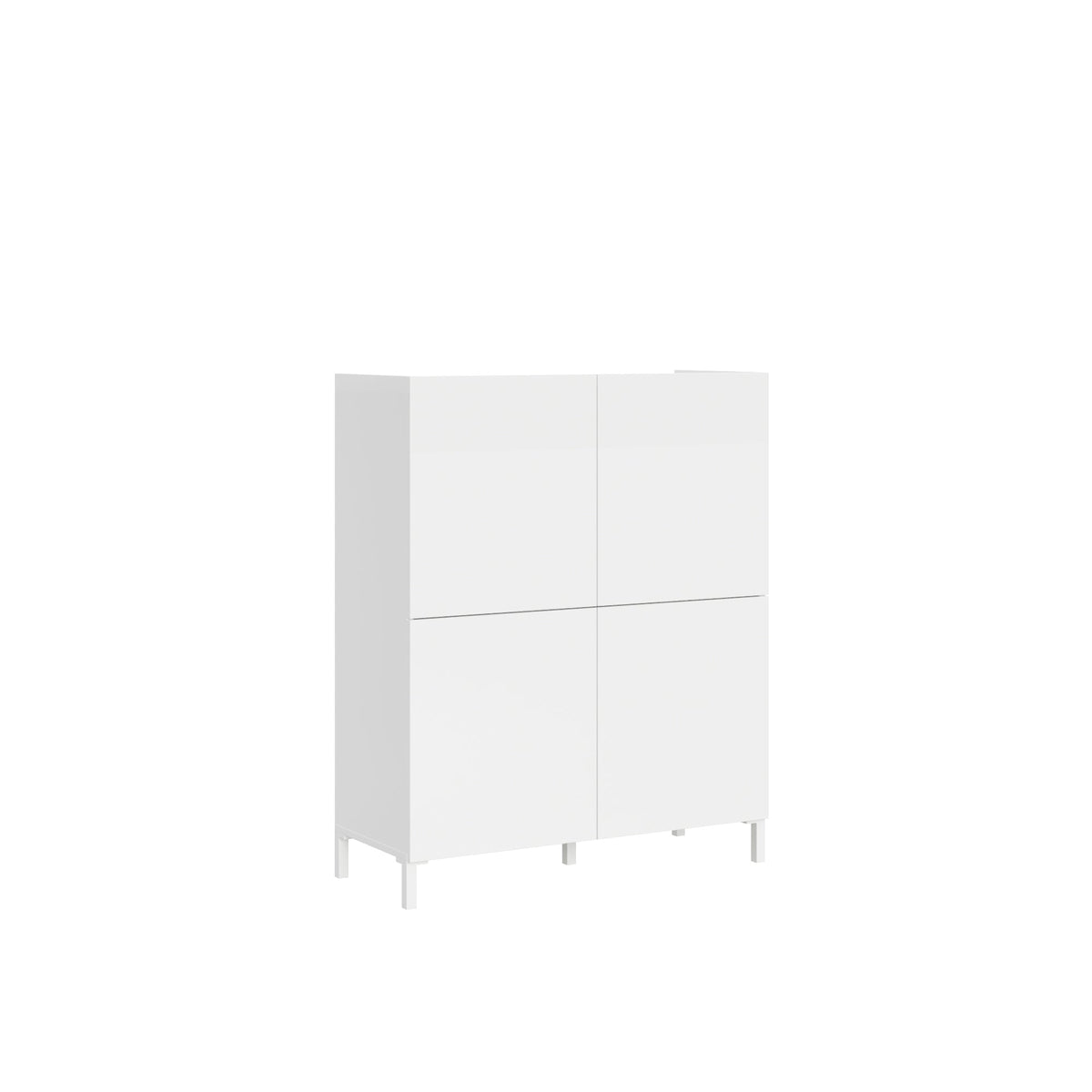 Madia alta Solaria bianco lucido con quattro ante, mobile contenitore moderno per ambienti eleganti e funzionali.