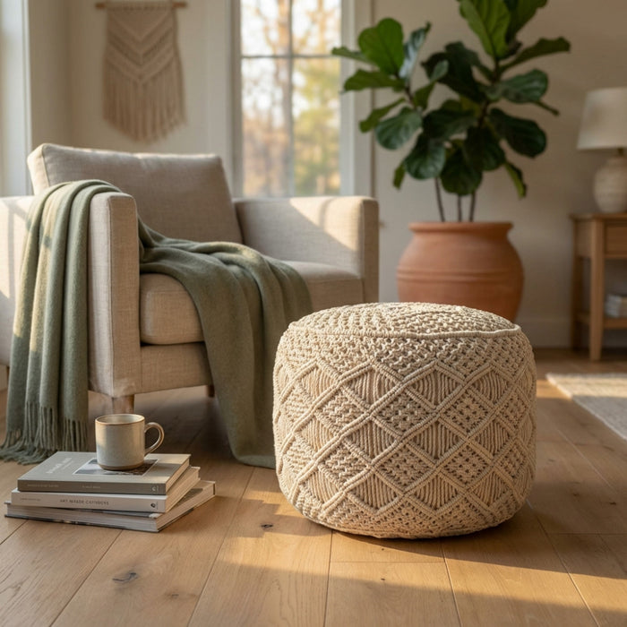 Pouf Bengasi: Quadrato, Bianco, Cotone, 45x45x45cm