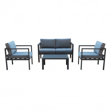 Salotto 2 posti in alluminio con cuscini, dimensioni 126x70x64 cm