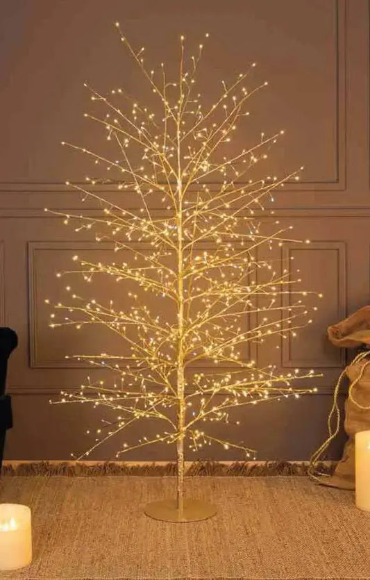 Albero decorativo Tiglio Champagne con micro LED bianco caldo, struttura in metallo, illuminazione elegante per interno ed esterno, SKU: LOTTI-77799