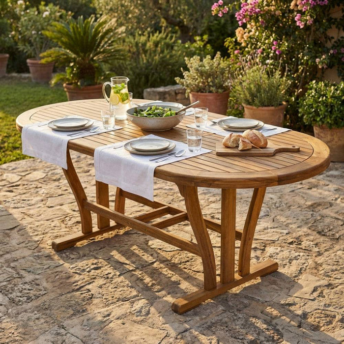 Tavolo Ovale Allungabile Acacia Massiccio 150/200x90 cm