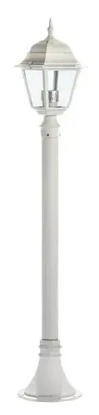 Lampione Eolo bianco H100 E27 per illuminazione da giardino, design classico con struttura in metallo e lanterna trasparente.
