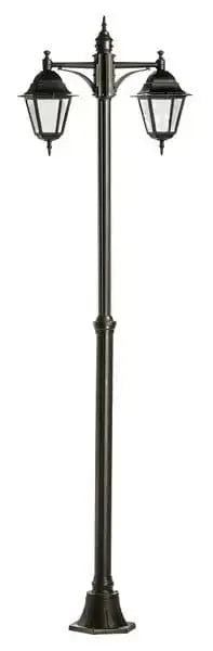 Lampione Eolo nero 2 luci H220 E27 per illuminazione da giardino, design classico in metallo nero con doppio portalampada IP44.