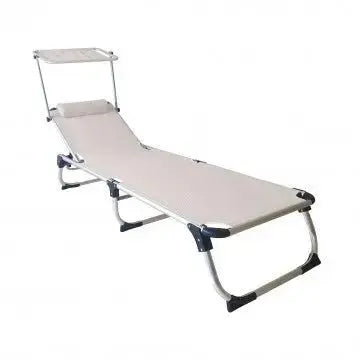 Lettino con parasole Pieghevole Kamp - Beige, 188x59x30 cm Sdraio da giardino Hobby Shop Solution   