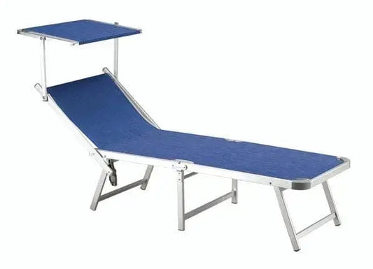 Lettino pieghevole in alluminio blu melange con parasole regolabile, struttura 42x42 mm per giardino o spiaggia, modello Sun Bed Sea.