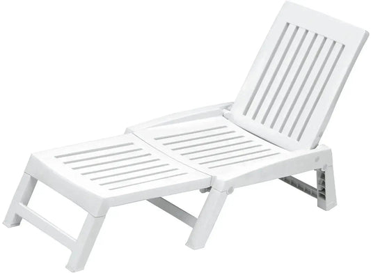 Lettino prendisole pieghevole Orfeo bianco in plastica, regolabile in 5 posizioni, ideale per giardino e spiaggia, misura 85x61x153H cm