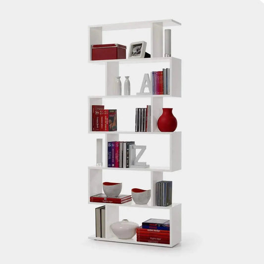 Libreria componibile alta Athena bianca con design moderno e minimalista, 192Hx80x25 cm, ideale per libri e oggetti decorativi.