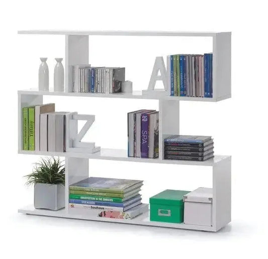 Libreria modulare Athena bianca in MDF con design moderno, ripiani personalizzabili e spazio per libri, decorazioni e accessori.